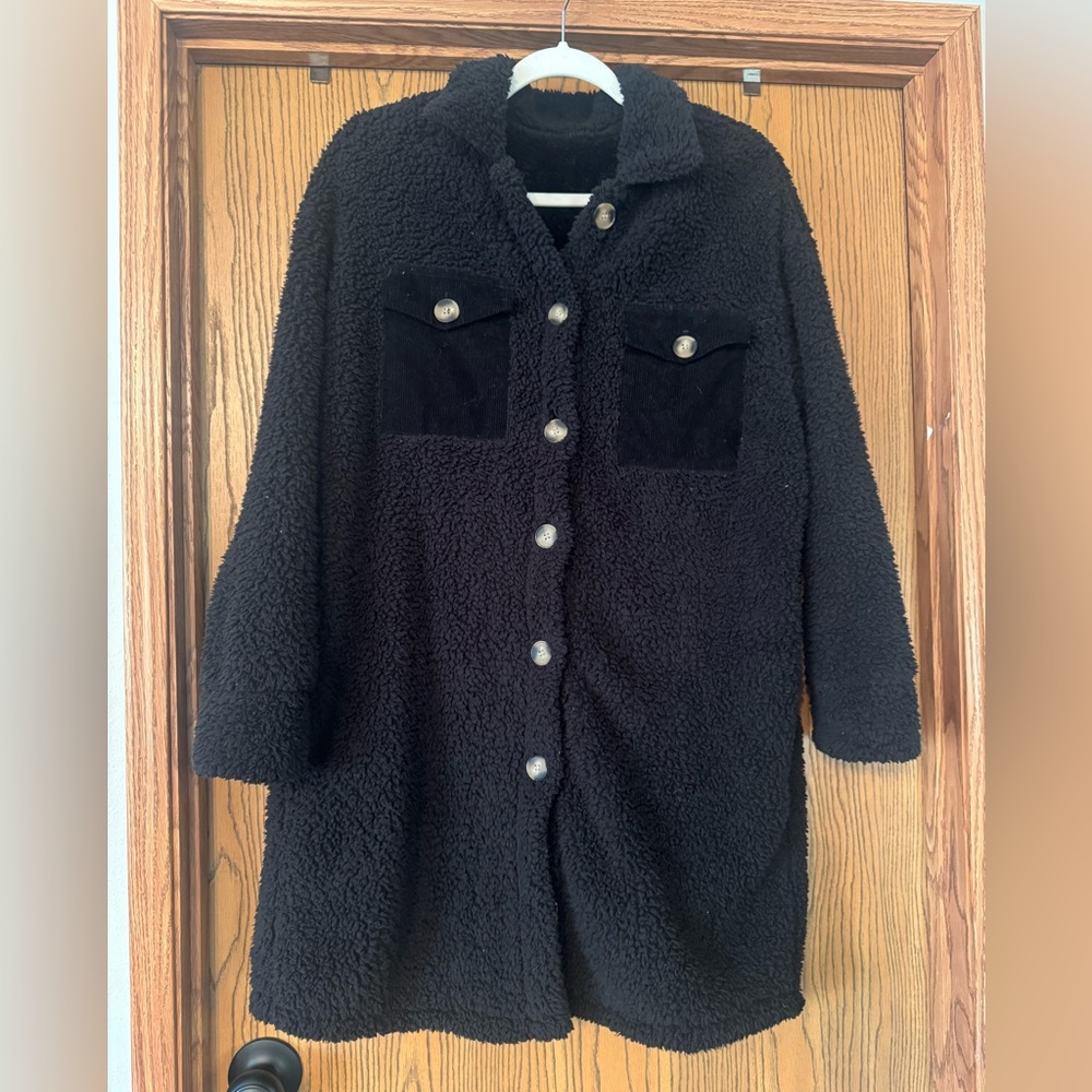 Black Button-Up Fleece Coat